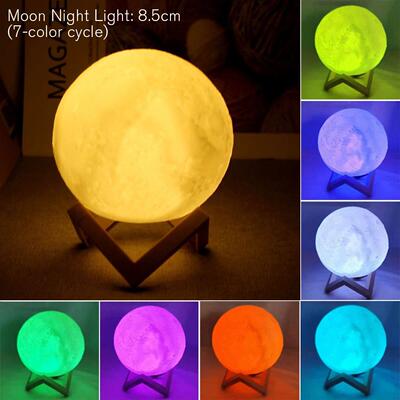 8cm Moon Lamp LED Night Light Battery Powered With Stand Sta