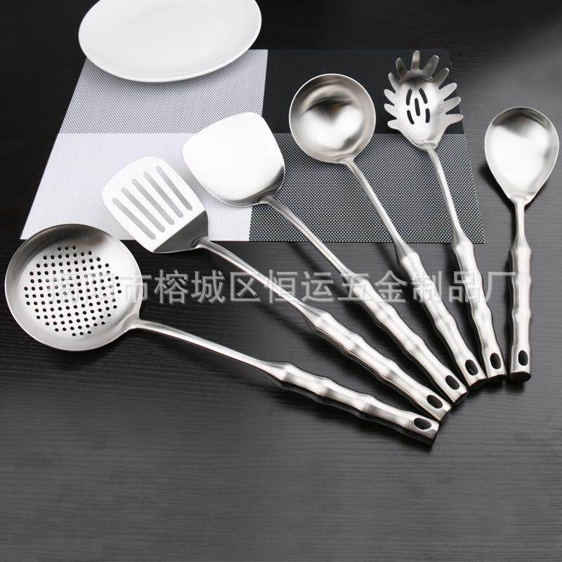 304烹饪铲勺不锈钢厨具竹节空心柄厨具套装厨房用具厂家