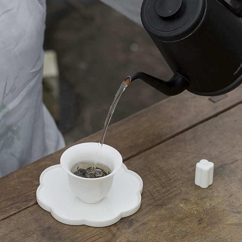 干白瓷泥家用壶系列泡壶德化碟子日式觅玉白托盘梅花盘托承盖碗