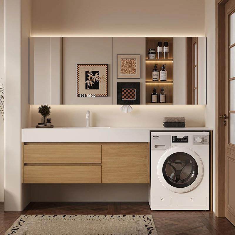 阳台洗衣机一体柜岩板无缝陶瓷盆浴室柜组合卫生间洗手洗脸台盆柜