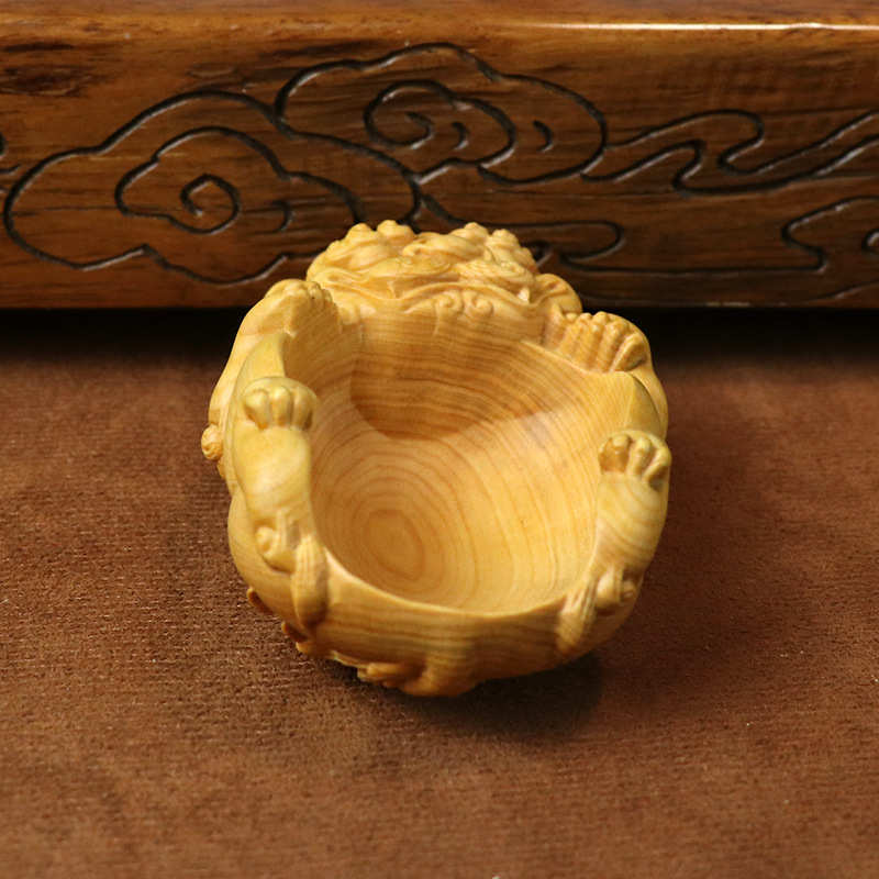 茶室貔貅木质摆件手工木雕小手把文玩黄杨小叶茶匙勺件雕刻禅意茶