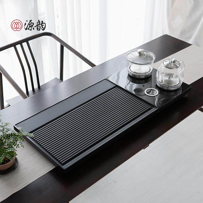 新款乌金石茶盘家用大号石材中式茶海单层石盘电磁炉一体自动上水