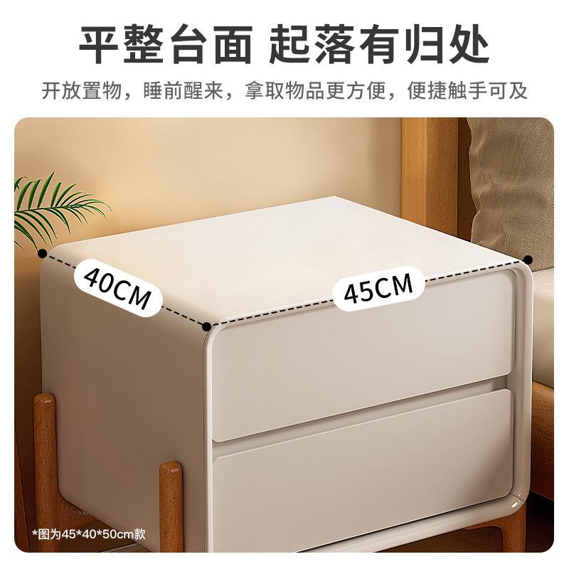 奶油风床头柜简约现代小柜子实木床边柜免安装卧室小型床头收纳柜