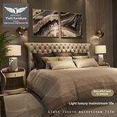 Asna意大利无障碍豪华皮床现代简约1.8米双人床主卧室高背扣织物