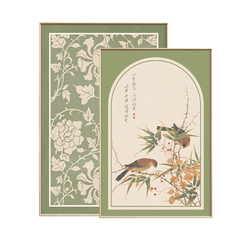 法式中古风客厅装饰画复古花鸟桌面斗柜电视柜摆画高级感卧室挂画