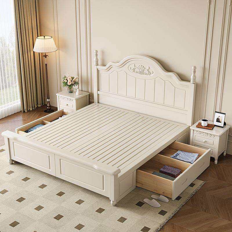 床双人美式卧室公主气压白色储物奶油单田园实木床现代简约欧式