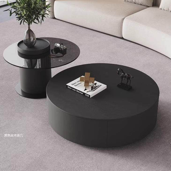 轻奢现代简约实木茶几家用小户型岩板茶台网红大小圆形茶几组合几