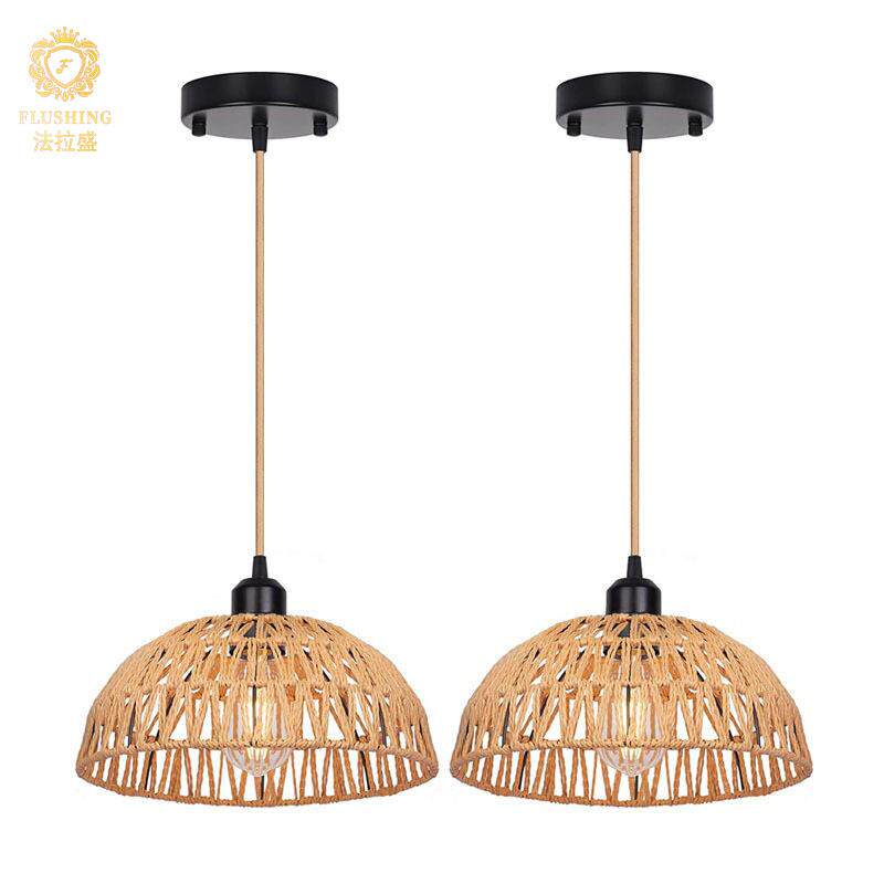 藤制吊灯波西米亚风格的吊灯篮子编织的圆顶厨房岛客厅餐厅吸顶灯