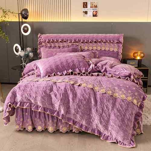 正品欧式高档A类婴全儿宝宝床裙保四件套夹棉加厚牛奶绒绒暖被套