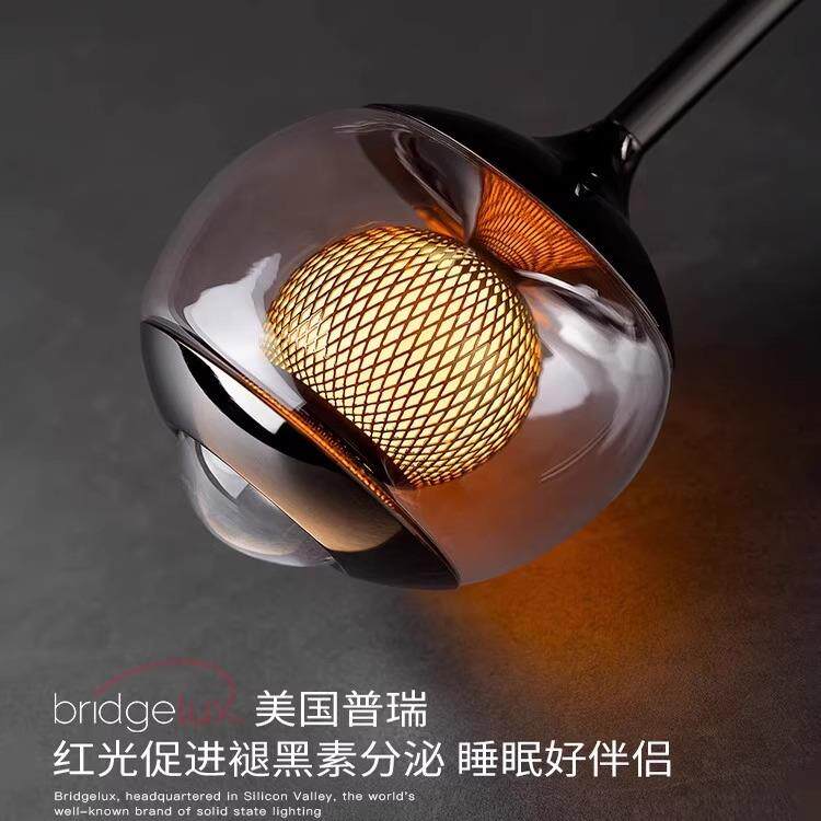 余晖玻璃床头吊灯意式轻奢新款手扫升降房间主卧床头红光网格吊灯