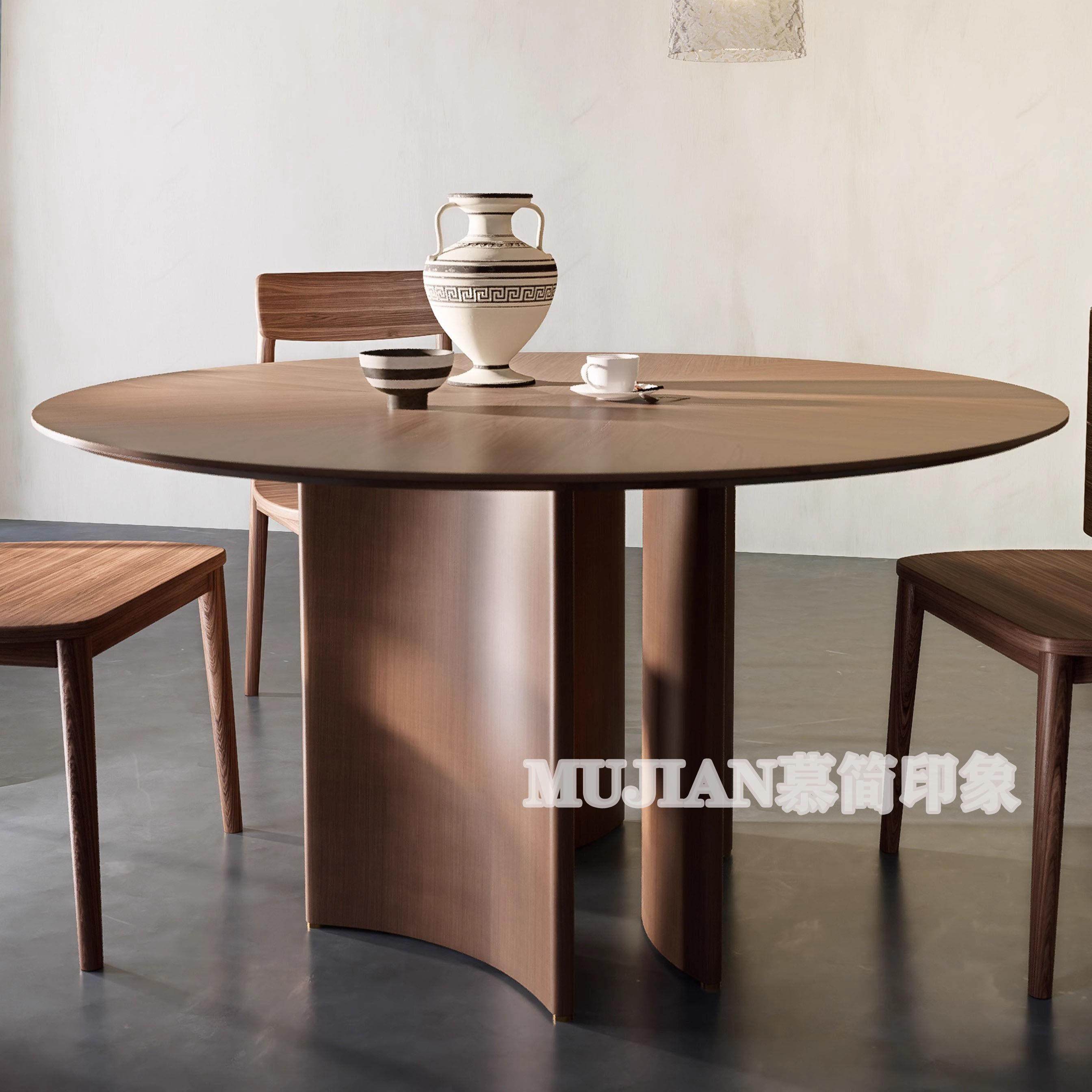 月半圆餐桌北美黑胡桃木侘寂风圆形餐桌椅意式极简餐厅中古圆桌,住宅家具,实木餐桌,淘宝优惠券,粉丝福利购,淘宝优惠卷