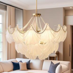 现代简约轻奢贝壳法式吊灯珍珠水晶灯三色中古风客厅灯极简灯具