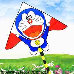 潍坊新款三角卡通风筝宽1.6米叮当格子布加固好飞亲子玩具XY