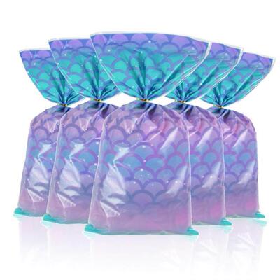 50pcs Mermaid Plastic Gift Bags Kids Birthday Party