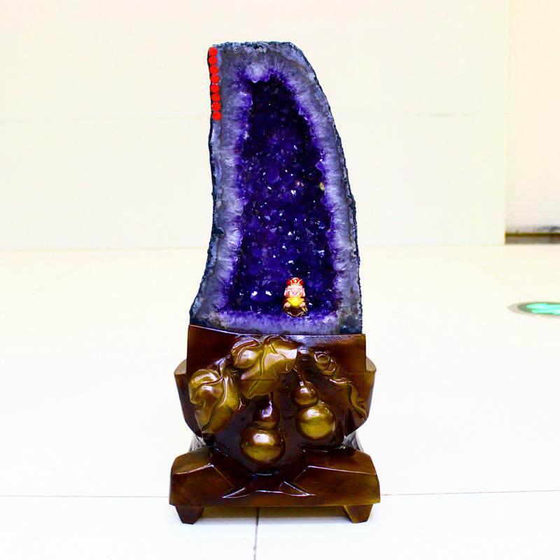 福寿天然紫水晶洞摆件 紫晶洞 玛瑙洞水晶洞 原石钱袋子摆饰