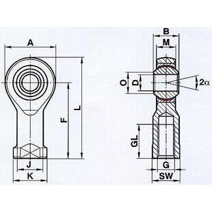 杆端关节轴承 16X1.5 公制螺纹 GIXSW M16X1.5 Fluro