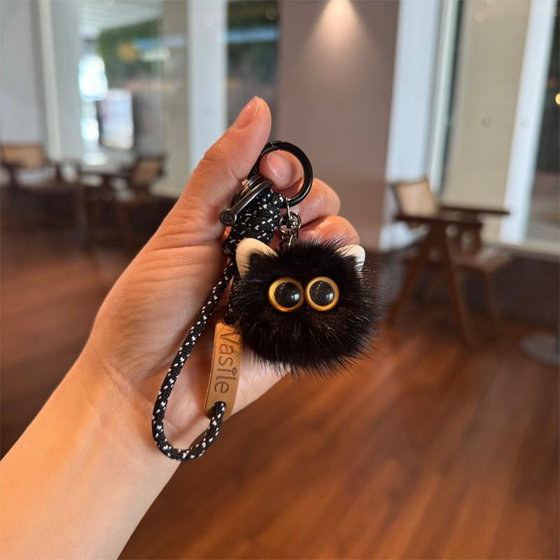 小煤球真水貂毛钥匙扣毛绒公仔包包挂件奶嘴挂绳伞绳编织车钥匙扣