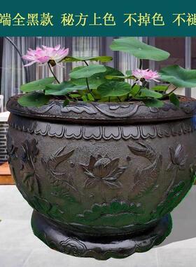 石雕鱼缸花盆圆缸荷花摆件青石石缸石头室外水缸养鱼仿古门海庭院
