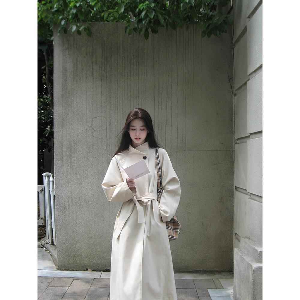 白色风衣外套女2025春秋新款韩系立领气质高级感超好看大衣中长款
