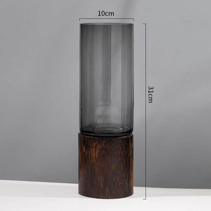 正品档轻奢玻璃花瓶新新中式厅电视柜摆件插花带底座创意款客高高