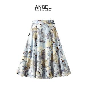 复古油画半身裙女夏2025新款大码a字裙中长款高腰碎花长裙6612-3