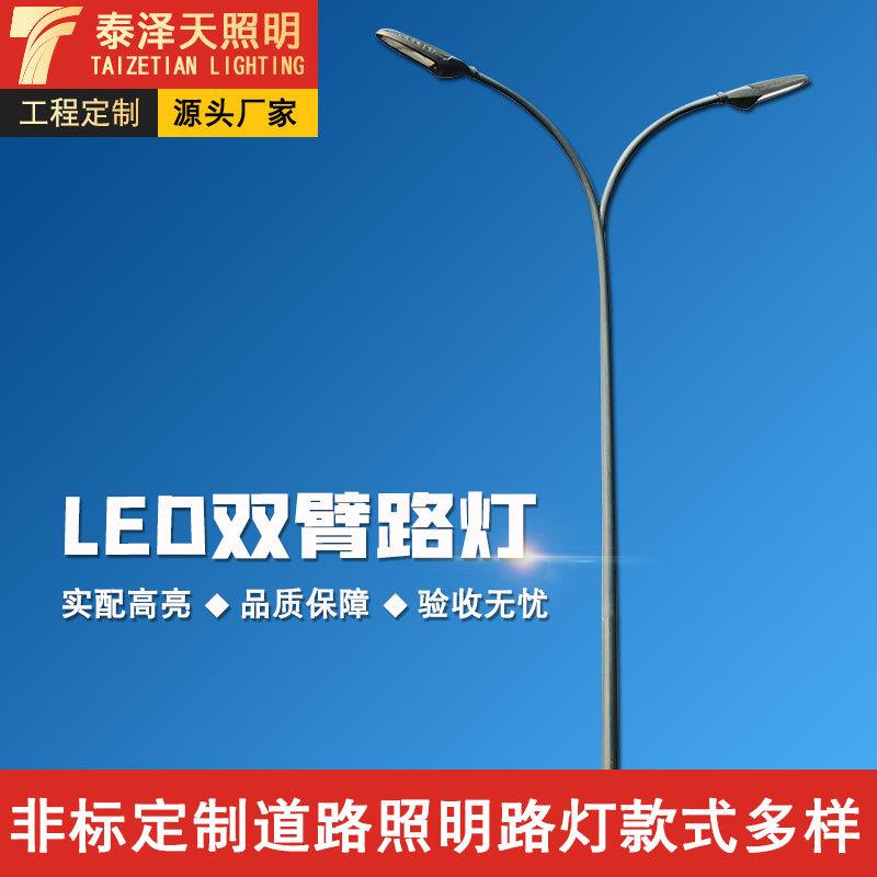 农村照明LED路灯6米7米8米市电路灯12米传统普通单杆双臂路灯