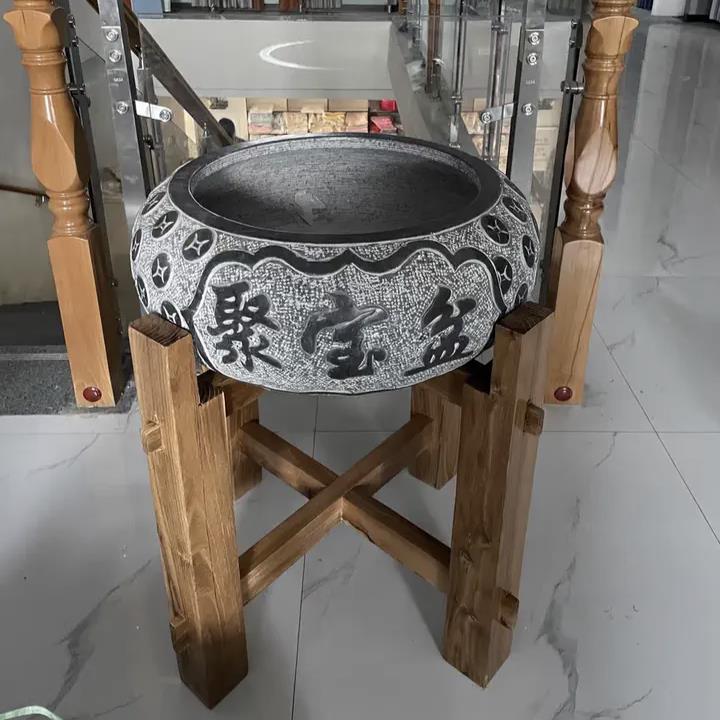 石雕青石聚宝盆荷花鱼缸室内庭院流水石钵养鱼种花彷古招财厂家