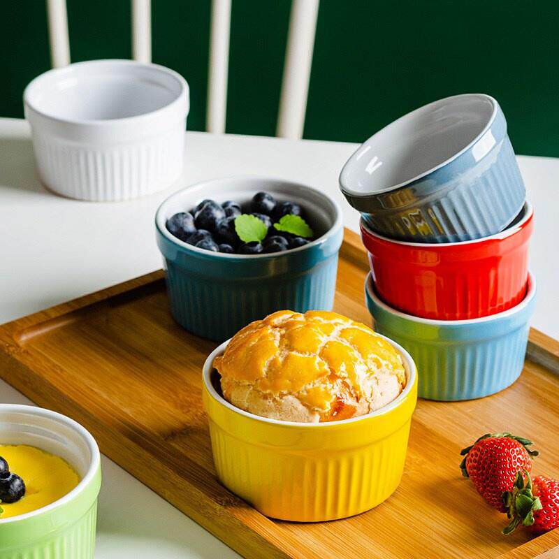 6pcs/set White ceramic ramekin baking bowl pudding bowl cup