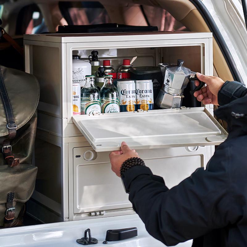 户外露营折叠收纳箱塑料木盖特大号野营储物箱车载后备箱整理箱子