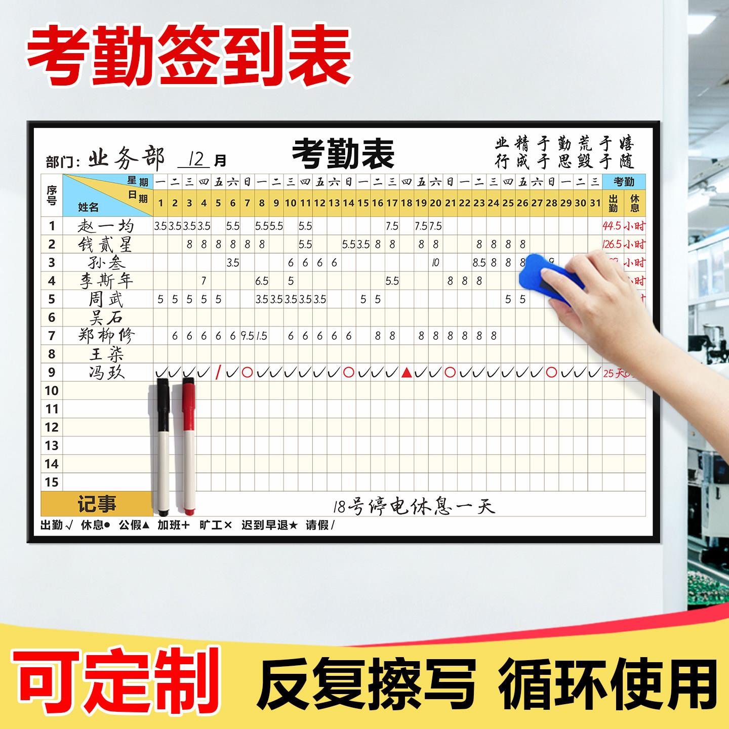 员工考勤打卡签到表墙贴定制公司生产计划表出勤记录表磁性软白板