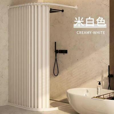 浴室洗澡折NMS叠厕干所浴帘布套装免孔L型湿分打防水布卫生间离隔