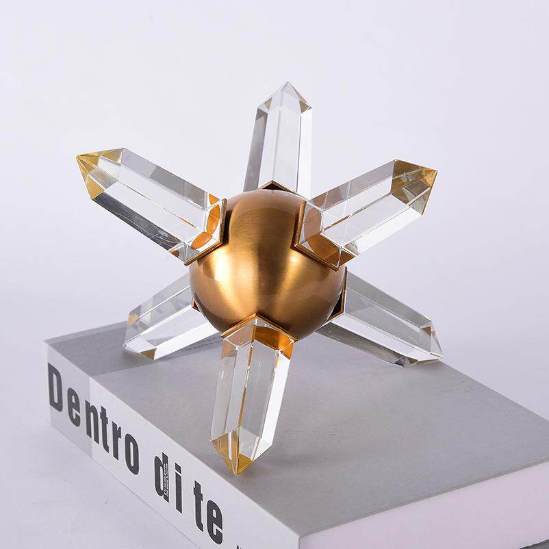 现代简约轻奢水晶六角星芒样板房客厅玄关茶几办公桌软装饰品摆件