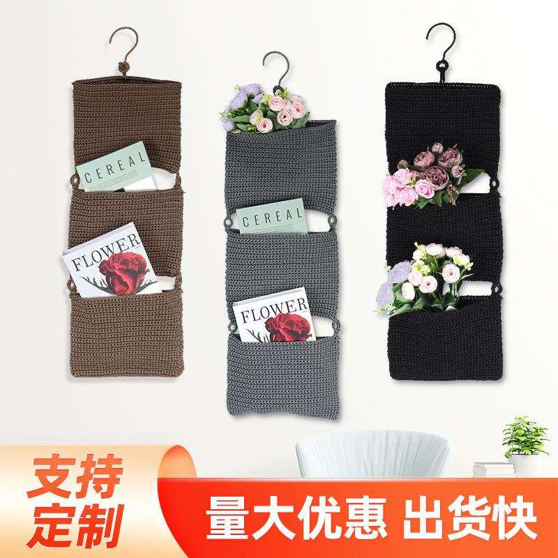跨境三层手工编织挂毯 卧室多层收纳挂袋网兜 客厅三层收纳挂毯