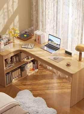 梳妆书桌体台卧室简约现角代影楼化妆台XBI小户型墙转一书架电脑