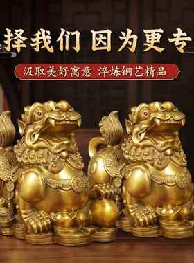 COWOZMZM铜母貔貅摆件客厅聚财纯铜公一对丘貔办公黄室皮店铺