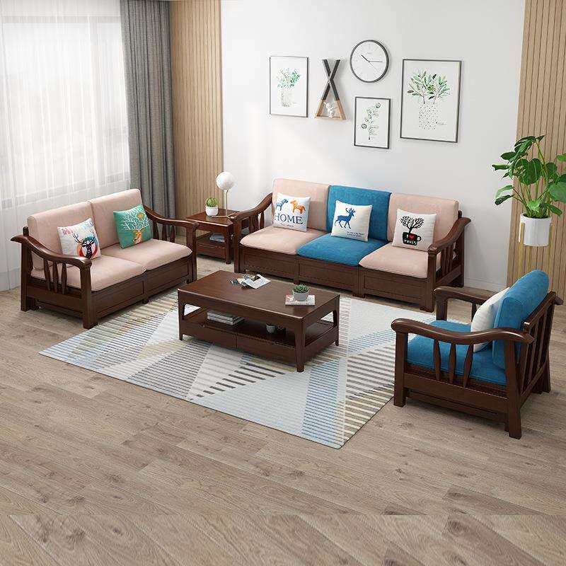 北欧实木沙发组合客厅小户型简约三人位带拉床夏季储物布艺木沙发