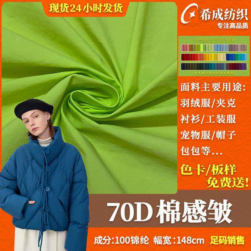 70D棉感皱 290T消光锦纶皱布料户外防水羽绒棉服皱感高档服装面料