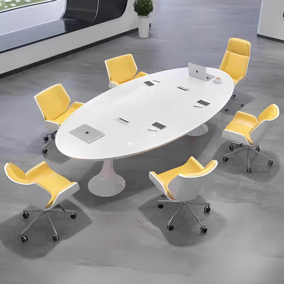 现代椭圆简约会议桌烤漆办公室大型职员会议洽谈桌高管接待办公桌