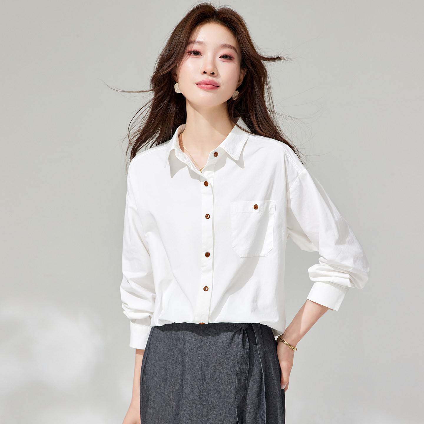 纯棉衬衫女款2026新款春装时尚休闲长袖上衣洋气超火减龄百搭衬衣