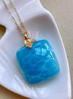 海纹石方牌吊坠 拉利玛无事牌项坠锁骨链坠挂件25.8*12.5mm厚13mm