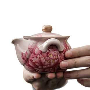 粉汝窑手抓壶汝瓷开片茶壶陶瓷壶功夫茶具泡茶单壶女防烫泡茶杯