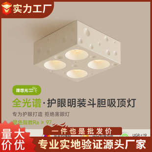 照明射灯无主灯客厅照明防眩斗胆筒灯四头奶酪胡桃木小尺寸吸顶灯