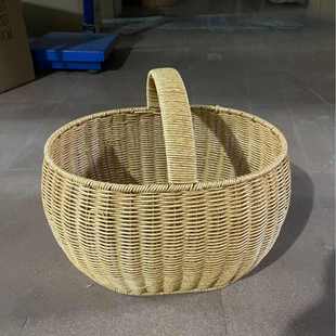 仿藤藤篮收纳篮带盖水果零食杂物收纳筐椭圆南瓜篮客厅茶几提篮