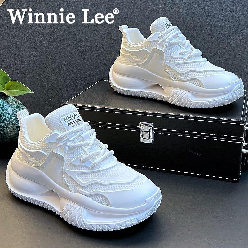 Winnie Lee透气小白鞋男春夏网面休闲 鞋2025老爹鞋舒适内增高男