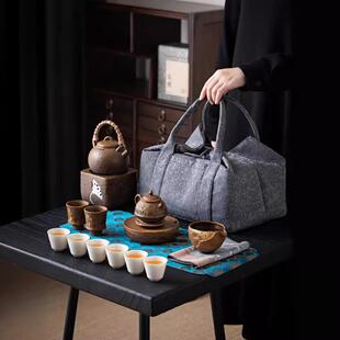 户外大容量旅行茶具收纳包便携式布艺大号手提茶事包家用收纳布袋
