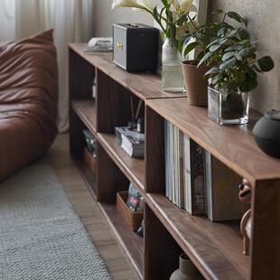 美式黑胡桃色实木格子柜白蜡木组合书柜矮柜储物落地置物书架