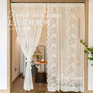 飘窗网红ins风透明中古提花纱帘布透光蕾丝门帘白色薄纱窗帘客厅
