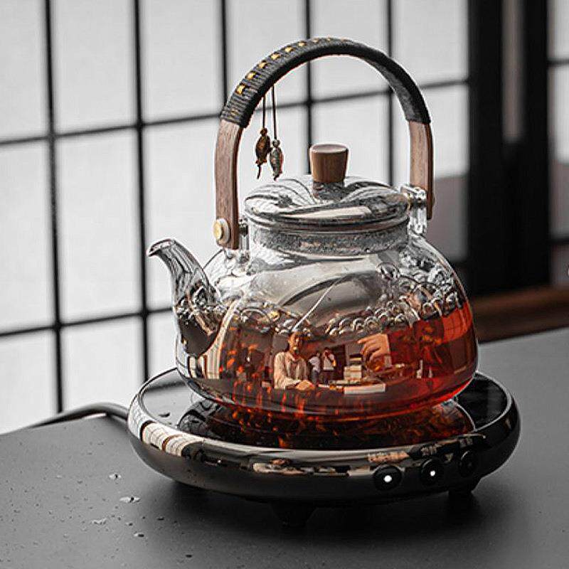 茶煮器玻璃烧水壶蒸煮半月壶(茶壶电茶陶养炉家用具小型生花茶煮