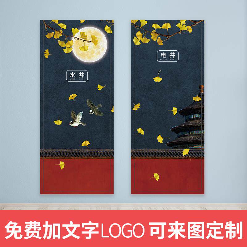 水电井贴纸画水暖管道井门电表房装饰遮挡防水自粘贴纸画个性定制