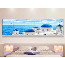 印花dmc十字绣客厅卧室床头，温馨风景画地中海爱琴海海景